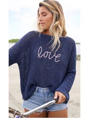 Wooden Ships by Paola Buendia LOVE Script Cotton Crew Sweater